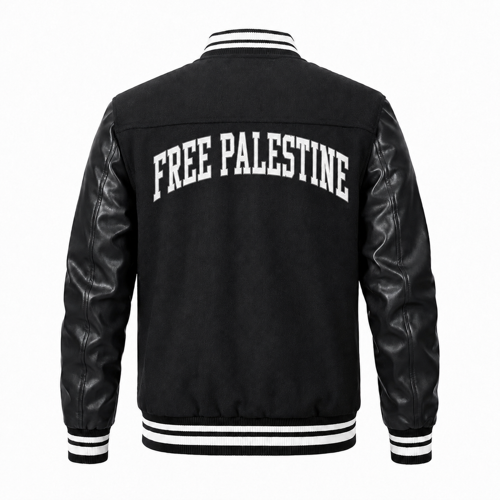 Essere Letterman Jacket in Black, Back View